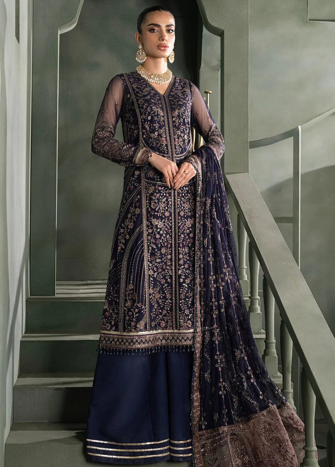 Heritage by Zarif Embroidered Net Suit Unstitched 3 Piece ZR25UF ZHF-08 Sirene - Formals Collection