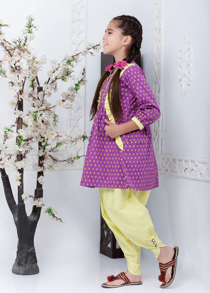 Hiba Clothing Cotton  2 Piece Suit for Girls -  HPW-005 PURPLE AND LIME