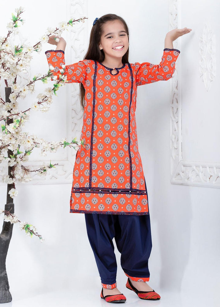 Hiba Clothing Cotton  Girls 2 Piece Suit -  HPW-008 ORANGETASTIC