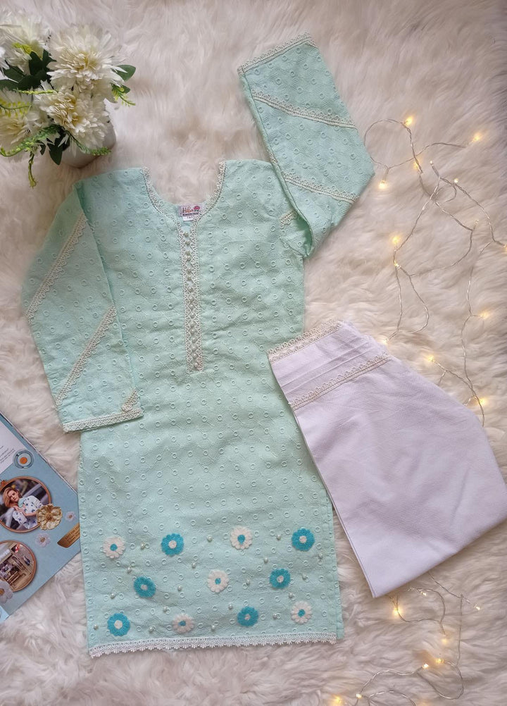 Hiba Clothing Chikankari Fancy 2 Piece Suit for Girls -  HEC-003 Pastel Blue