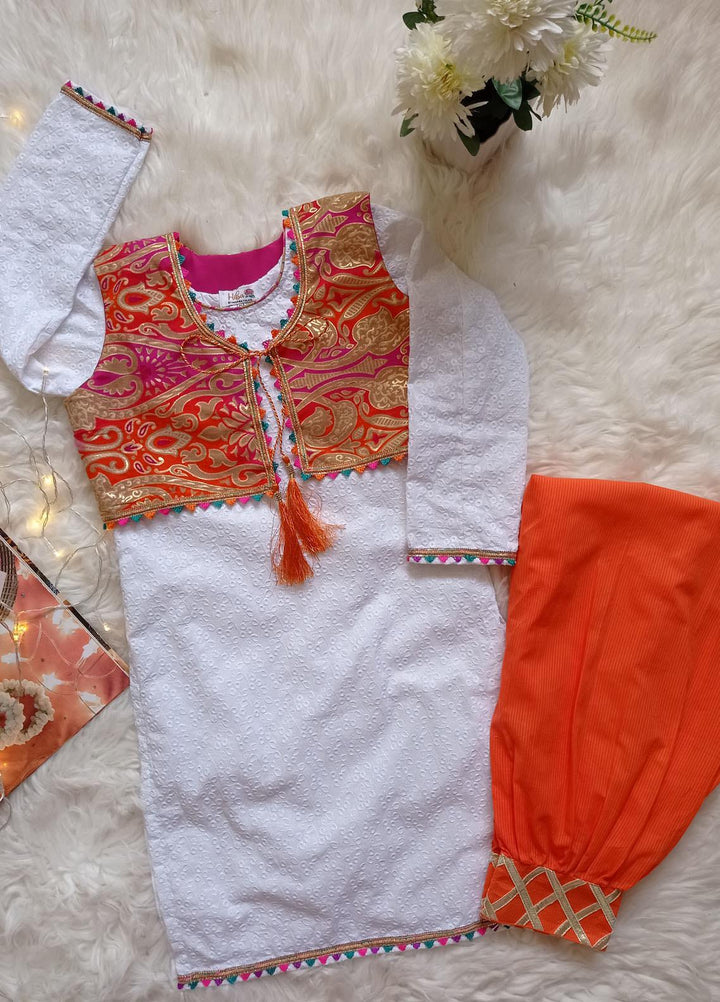 Hiba Clothing Chikankari Fancy Girls 2 Piece Suit -  HEC-006 White Koti