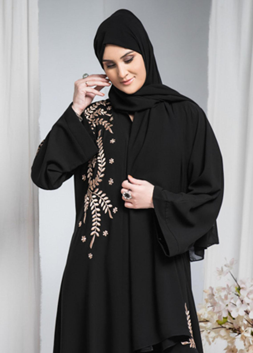 Hijab ul Ameer  Nida Casual Abaya JS-848 Black Floral