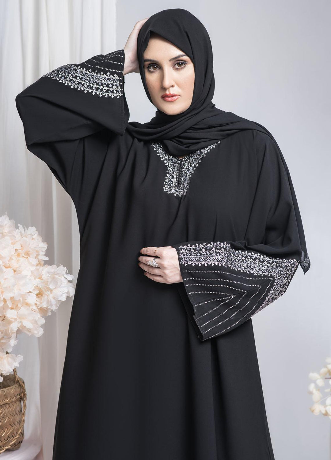 Hijab ul Ameer  Nida Casual Abaya JS-859 Black Kashmiri