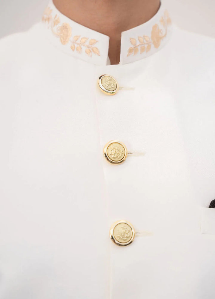 HK Fashion Suiting Mens - White Embroidered Sherwani