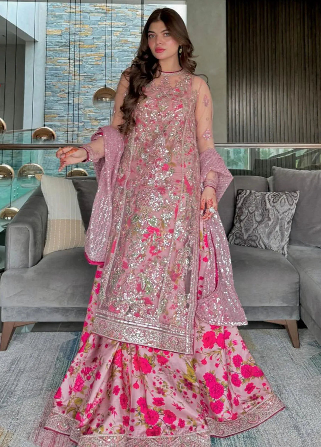 Hussain Rehar Embroidered Net Suits Unstitched 3 Piece HRR24LF Sham - Luxury Collection