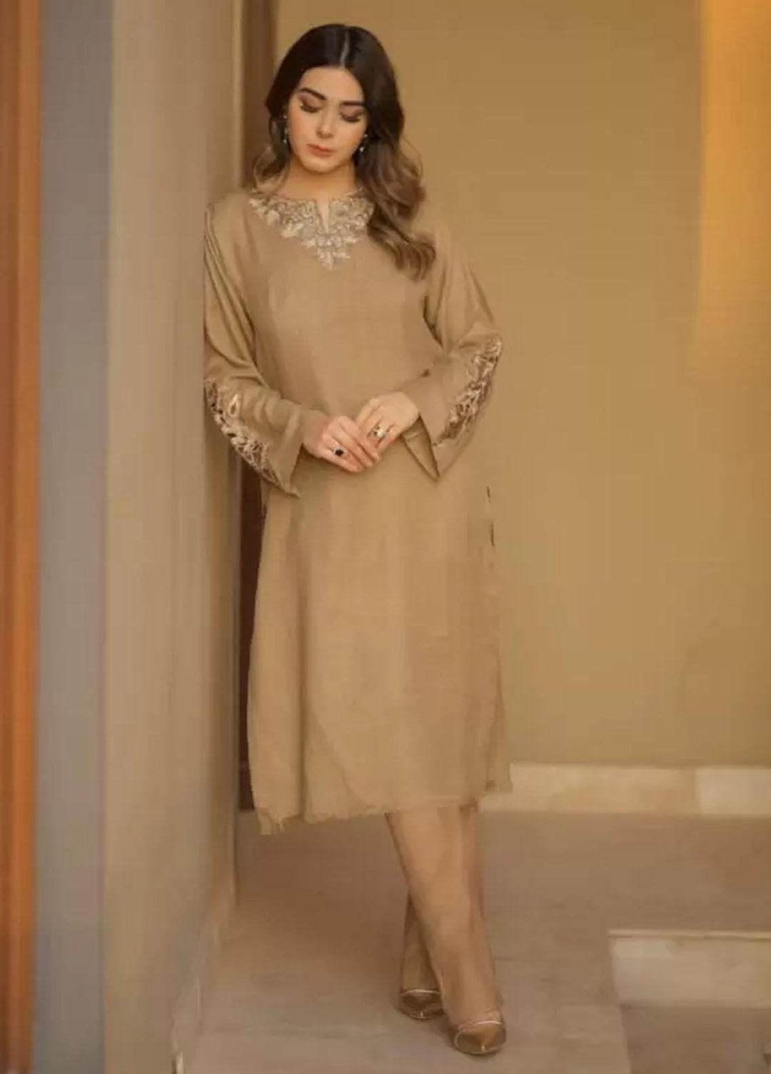 Hues Atelier Pret Embroidered Pashmina Kurti HA23B Pashmina Kurta