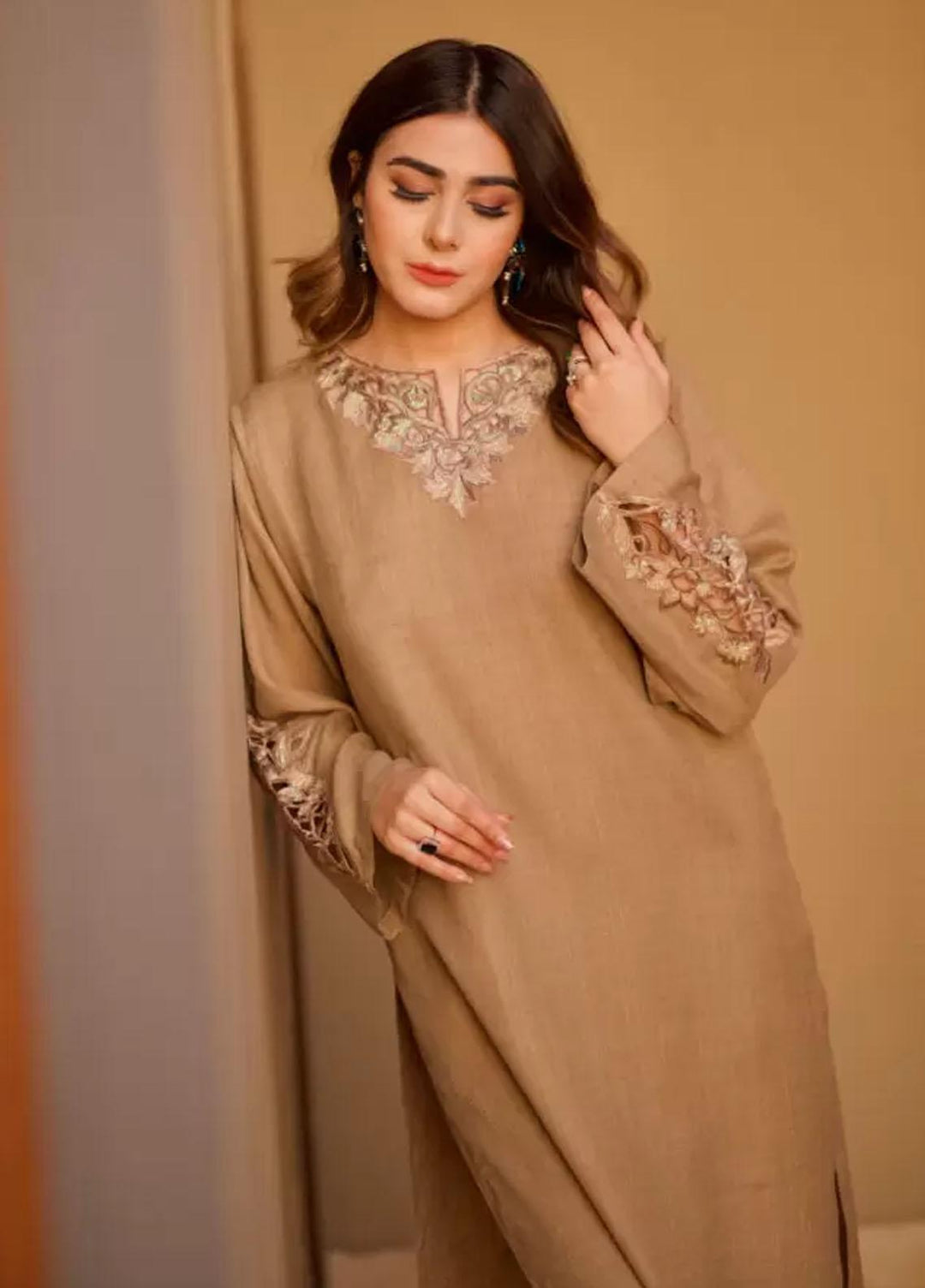Hues Atelier Pret Embroidered Pashmina Kurti HA23B Pashmina Kurta
