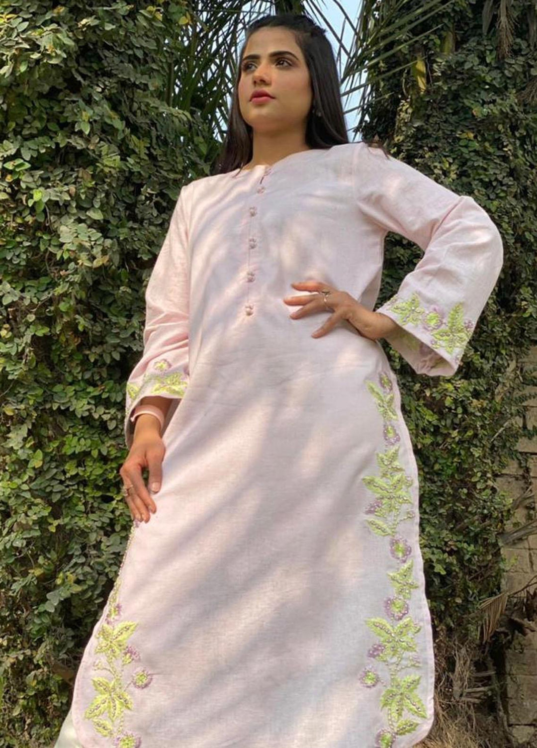 Hues Atelier Pret Casual Cotton Kurti HA23B Pastel Pink Sheesha