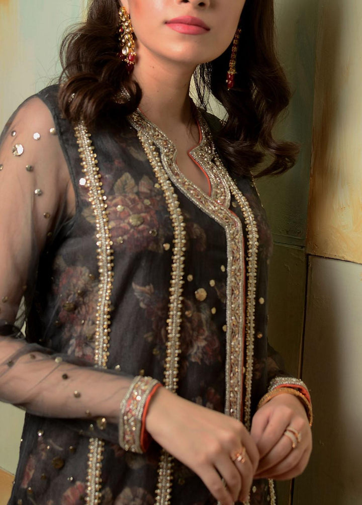 Hues Atelier Pret Embroidered Net 2 Piece Suit HA23LF Charcoal Jade