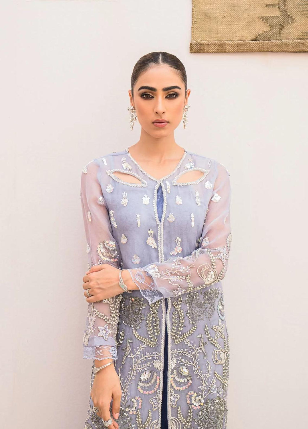Hues Atelier Pret Embroidered Organza 3 Piece Suit HA23LF Fiya