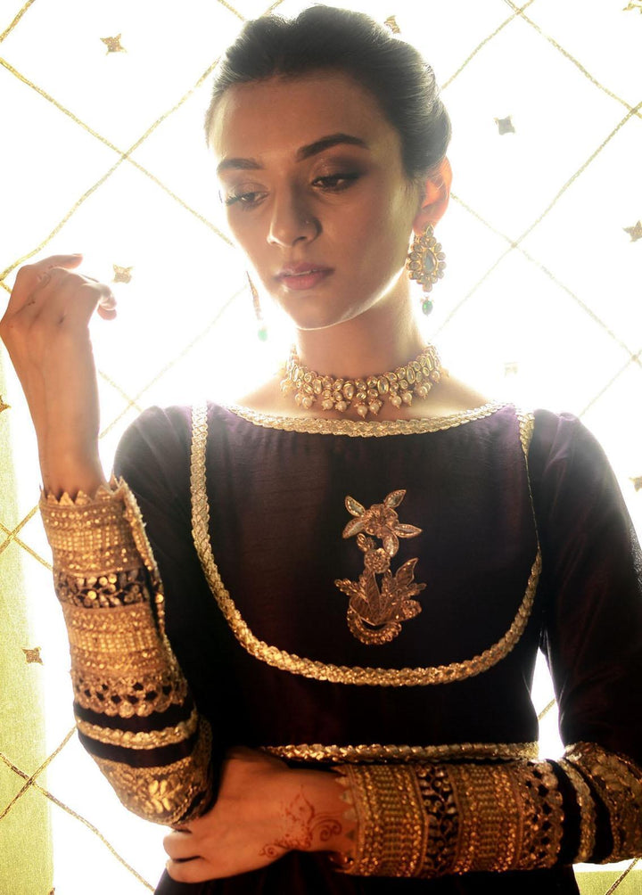 Hues Atelier Pret Embroidered Raw Silk 2 Piece Suit HA23LF Gota Heirloom Anarkali