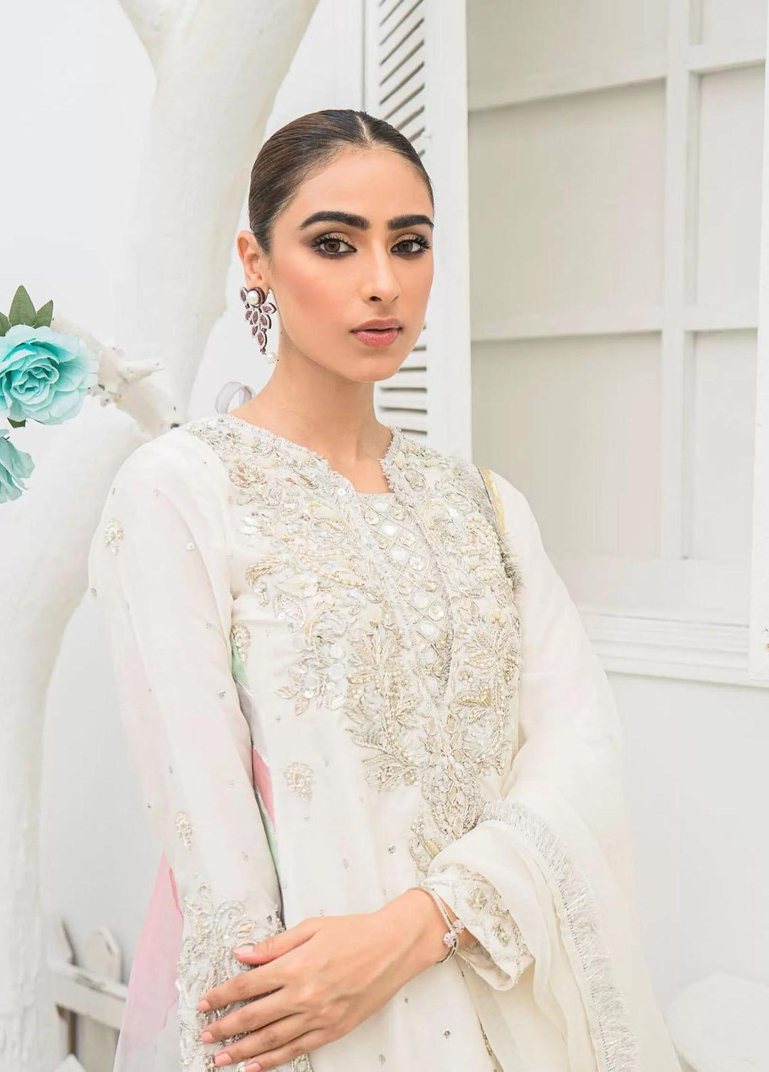 Hues Atelier Pret Embroidered Raw Silk 3 Piece Suit HA23LF Rania