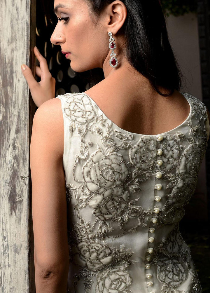 Hues Atelier Pret Embroidered Organza Gown HA23LF White Loom