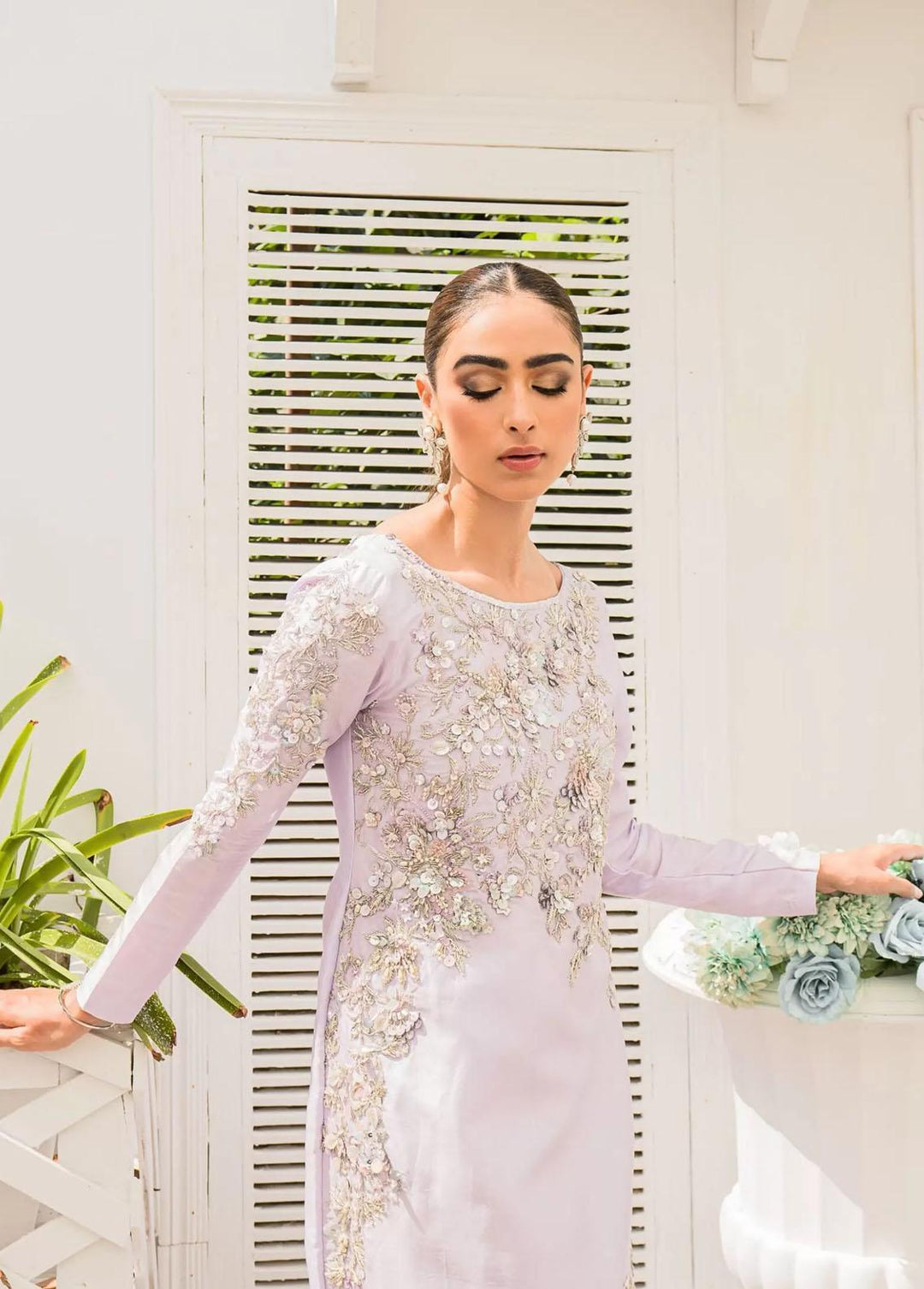 Hues Atelier Pret Embroidered Raw Silk Gown HA23LF Zuria