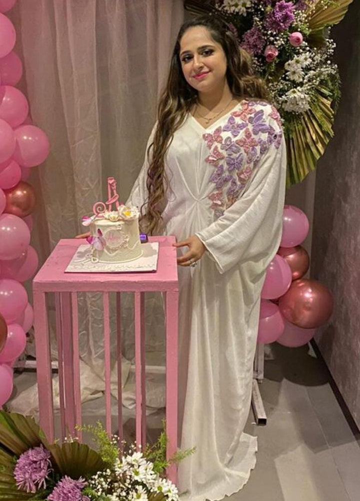 Hues Atelier Pret Embroidered Chiffon Kaftaan HA23LP Butterfly Embellished Kaftaan