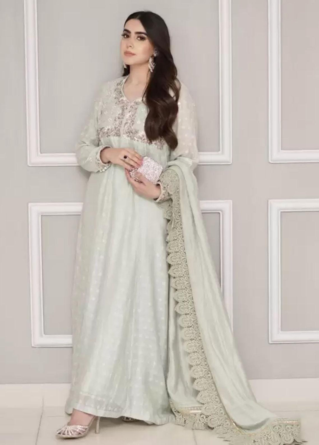 Hues Atelier Pret Embroidered Cotton Net 3 Piece Suit HA23LP Heritage Pishwas