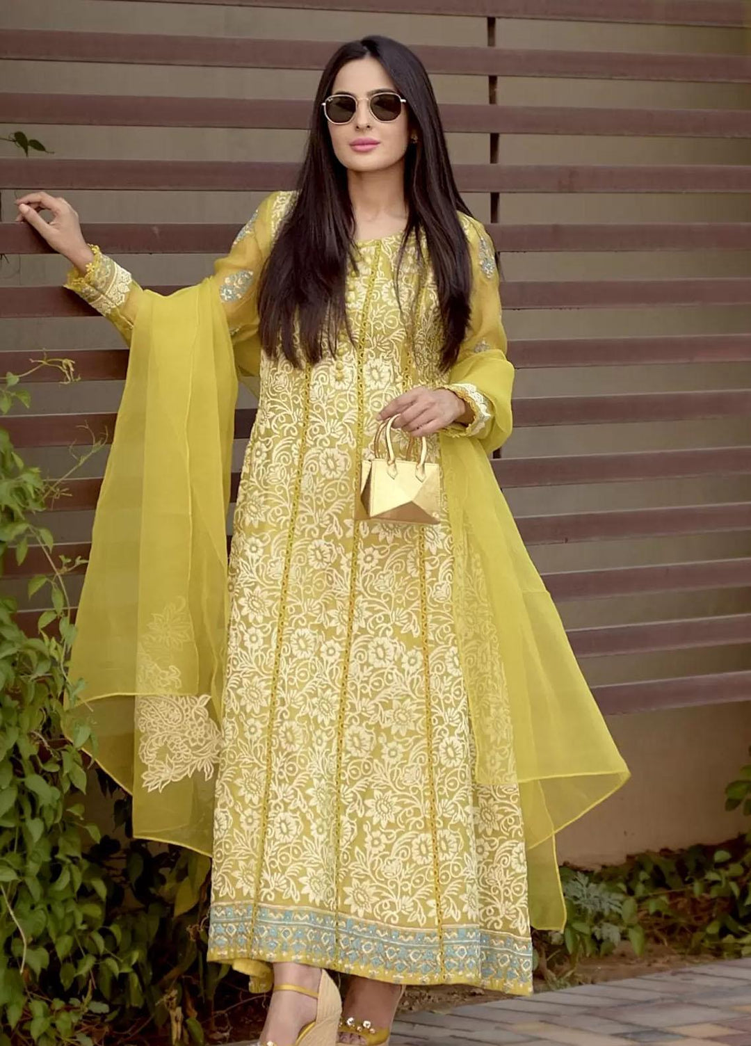 Hues Atelier Pret Embroidered Cotton Net 3 Piece Suit HA23LP Kalidar Green