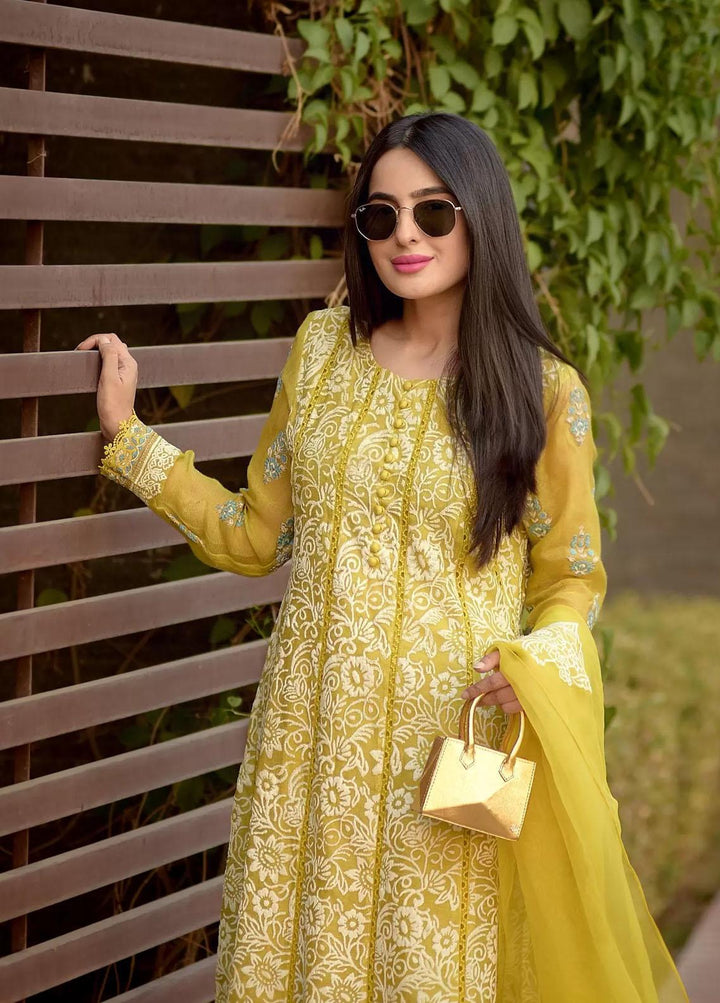 Hues Atelier Pret Embroidered Cotton Net 3 Piece Suit HA23LP Kalidar Green