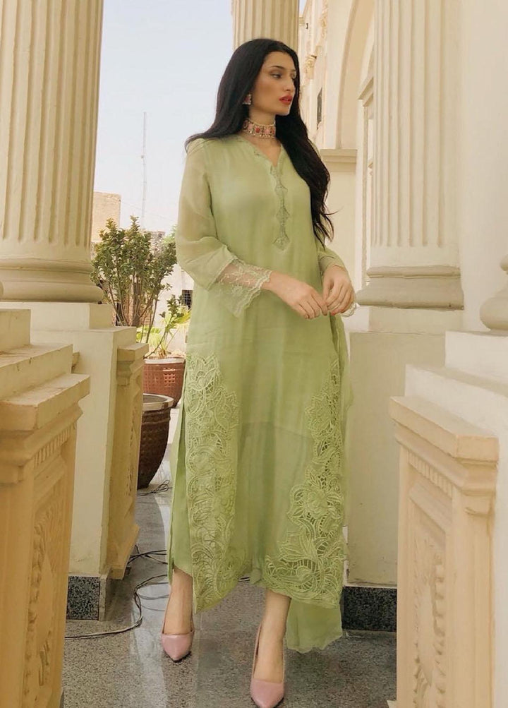 Hues Atelier Pret Embroidered Cotton Net 3 Piece Suit HA23LP Kiwi Green