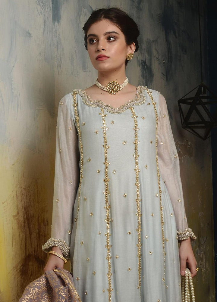 Hues Atelier Pret Embroidered Khaadi Net 3 Piece Suit HA23LP Lakhnawi Hem