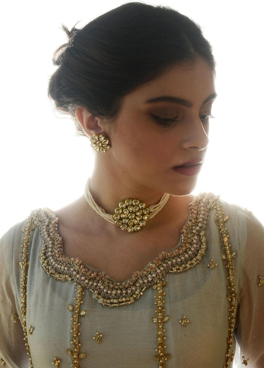 Hues Atelier Pret Embroidered Khaadi Net 3 Piece Suit HA23LP Lakhnawi Hem