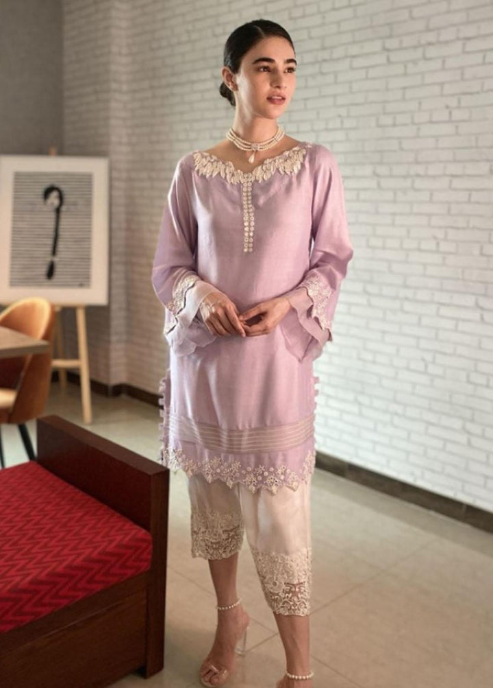 Hues Atelier Pret Embroidered Cotton Net Shirt HA23LP Lavender Sheesha