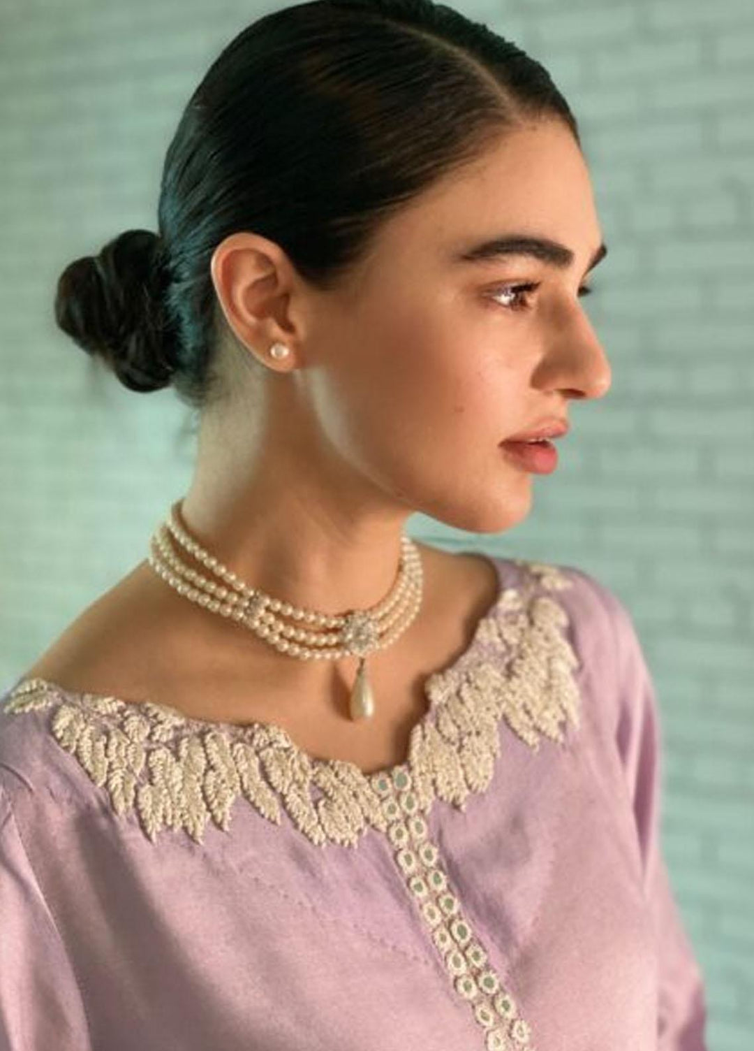 Hues Atelier Pret Embroidered Cotton Net Shirt HA23LP Lavender Sheesha