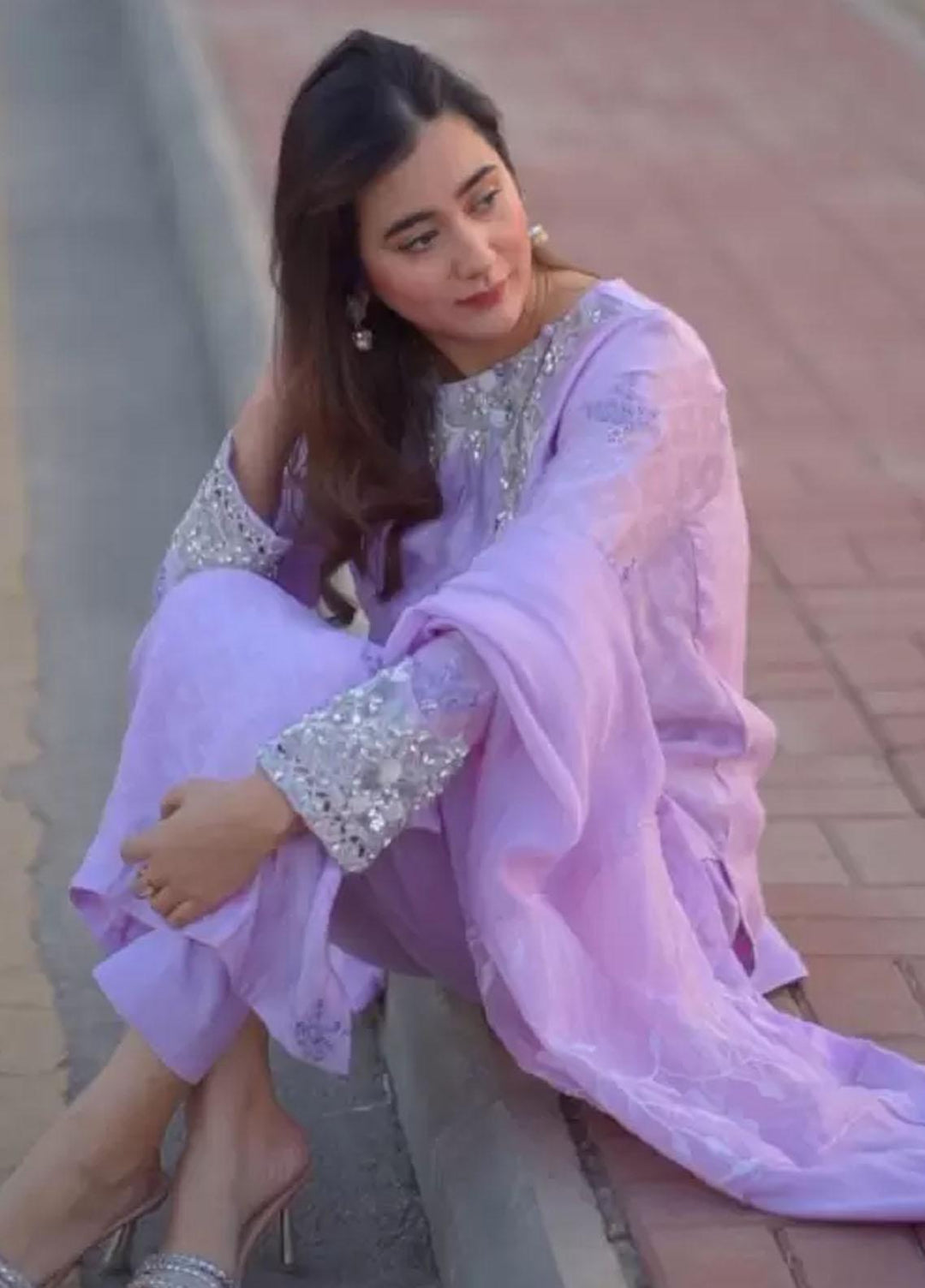 Hues Atelier Pret Embroidered Cotton Net 3 Piece Suit HA23LP Lilac Dreams