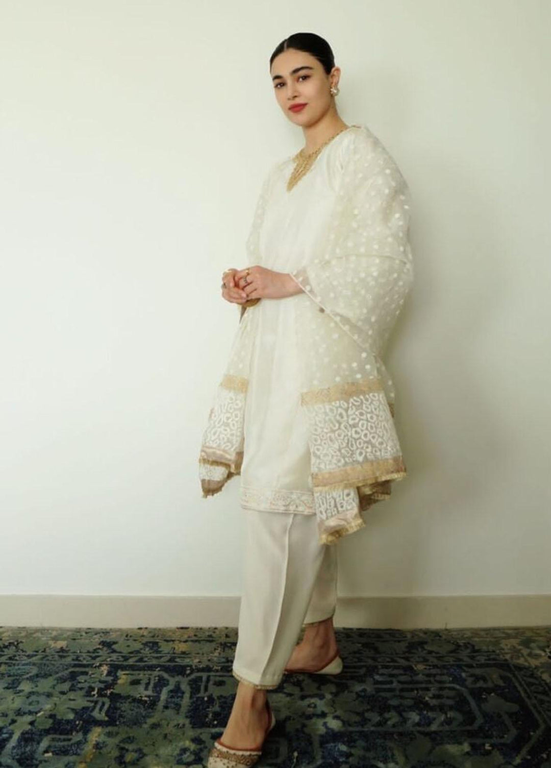 Hues Atelier Pret Embroidered Raw Silk 3 Piece Suit HA23LP Marori White
