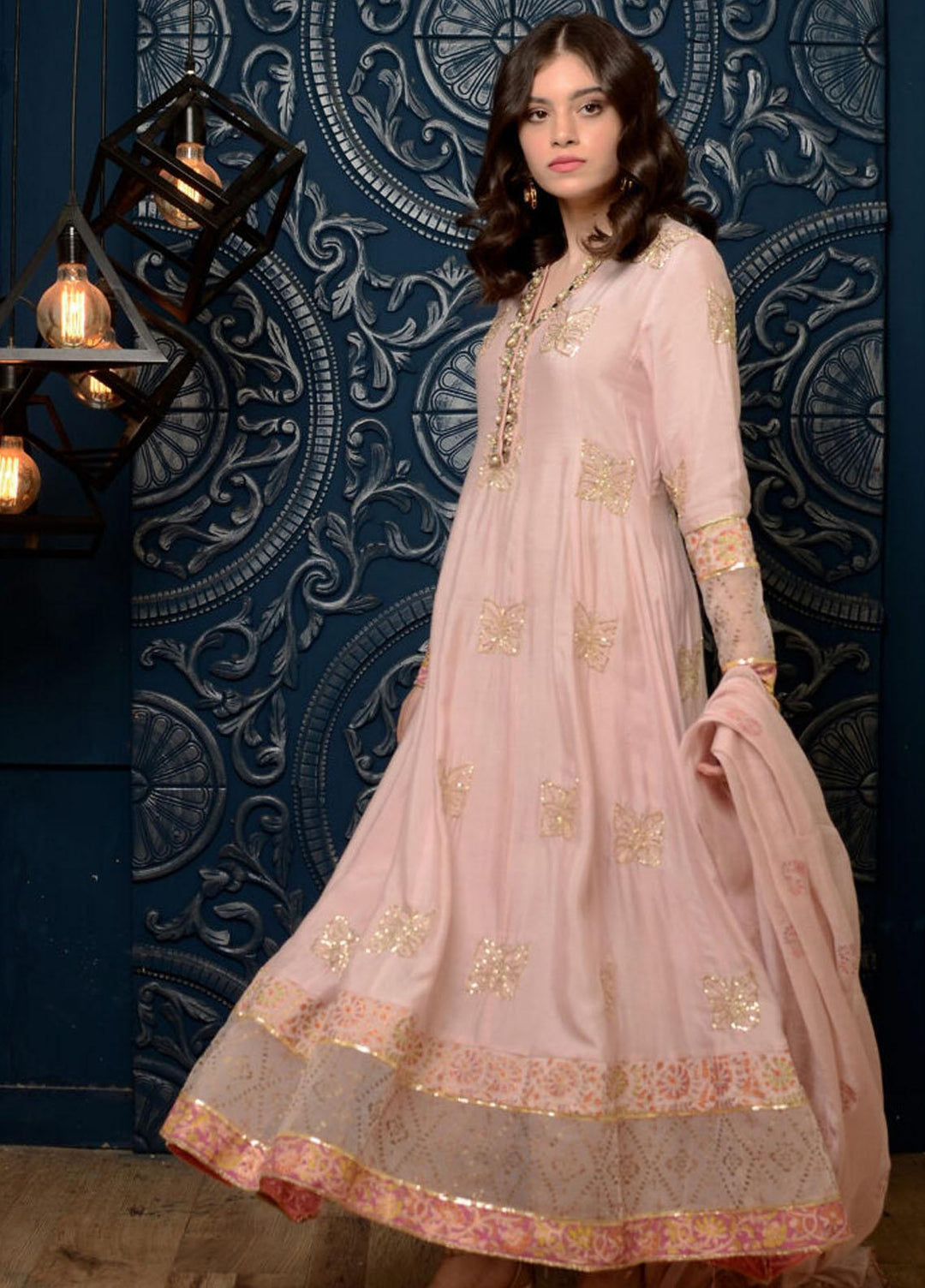Hues Atelier Pret Embroidered Silk 3 Piece Suit HA23LP Raina Pink
