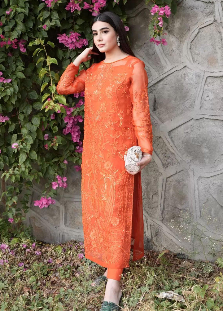 Hues Atelier Pret Embroidered Organza 3 Piece Suit HA23LP Rustic Orange