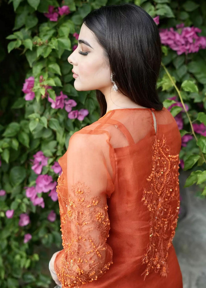 Hues Atelier Pret Embroidered Organza 3 Piece Suit HA23LP Rustic Orange