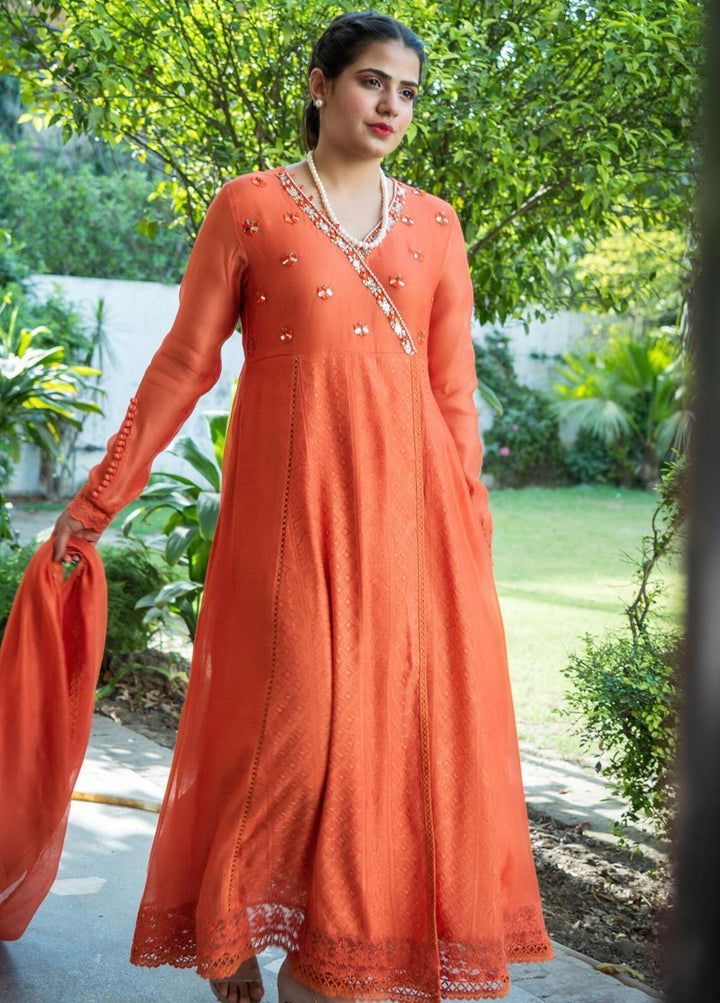 Hues Atelier Pret Embroidered Chikankari 2 Piece Suit HA23LP Tangerine Mist