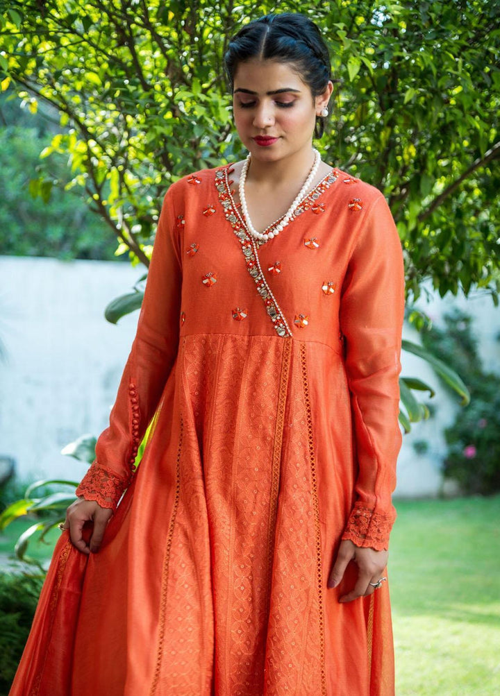 Hues Atelier Pret Embroidered Chikankari 2 Piece Suit HA23LP Tangerine Mist