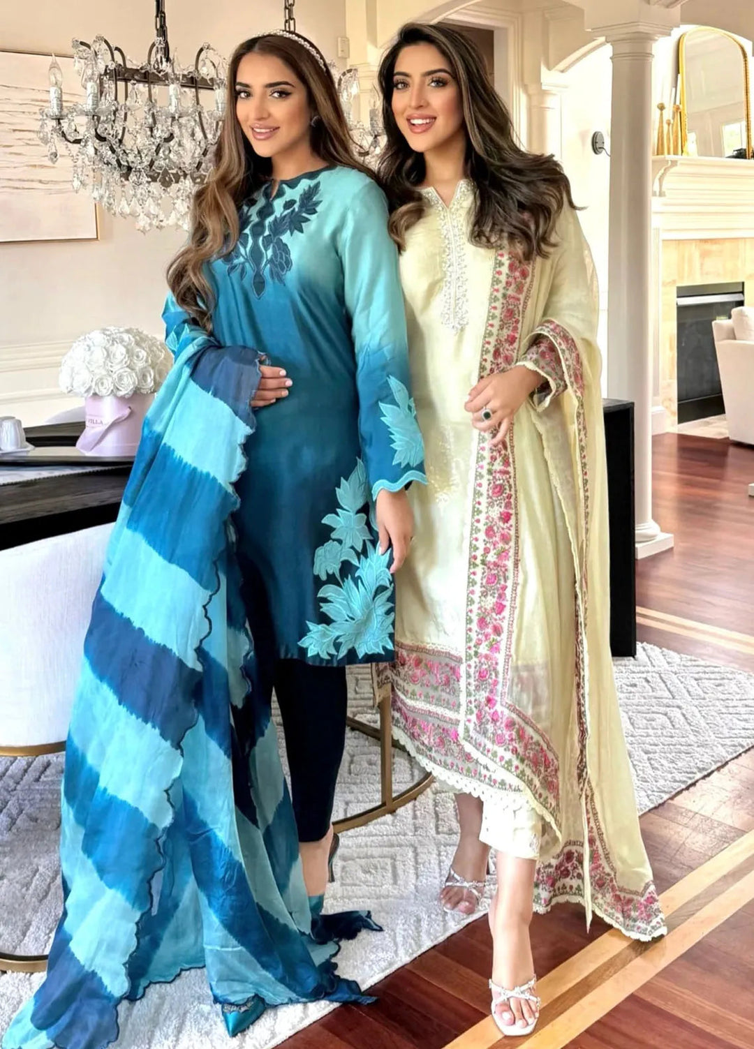 Hues Atelier Pret Embroidered Cotton Net 3 Piece Suit Ombre Tea