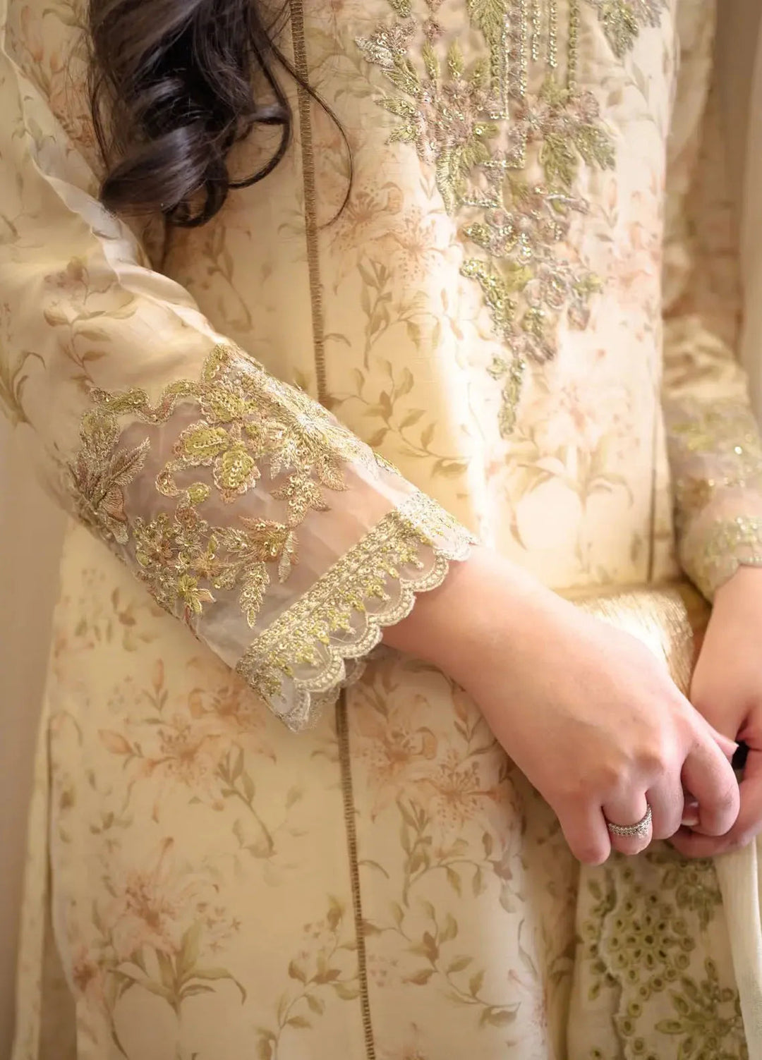 Hues Atelier Pret Embroidered Korean Rawsilk 3 Piece Suit Daisy