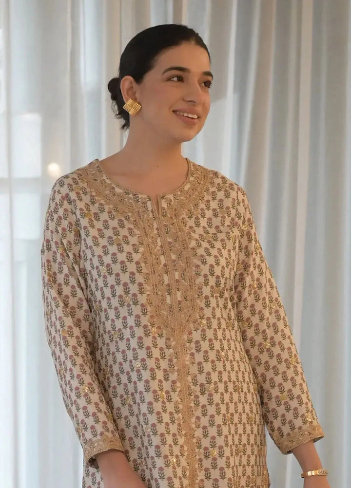 Hues Atelier Pret Embroidered Korean Rawsilk 3 Piece Suit Ethnic Gota