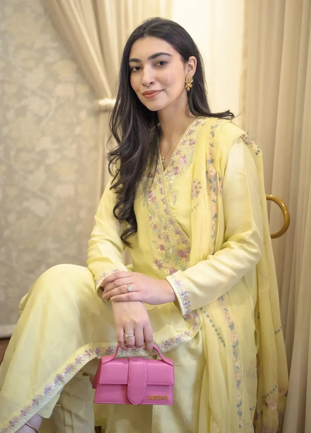 Hues Atelier Pret Embroidered Korean Rawsilk 3 Piece Suit Pastel Lemon