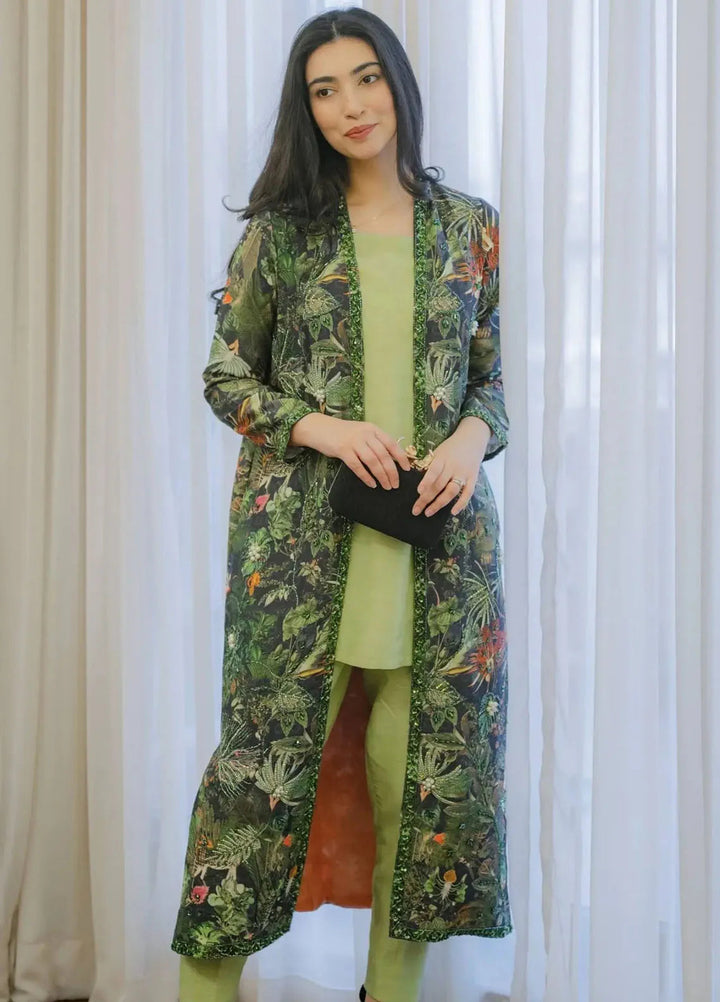 Hues Atelier Pret Embroidered Korean Rawsilk 3 Piece Suit The Jungle Jacket