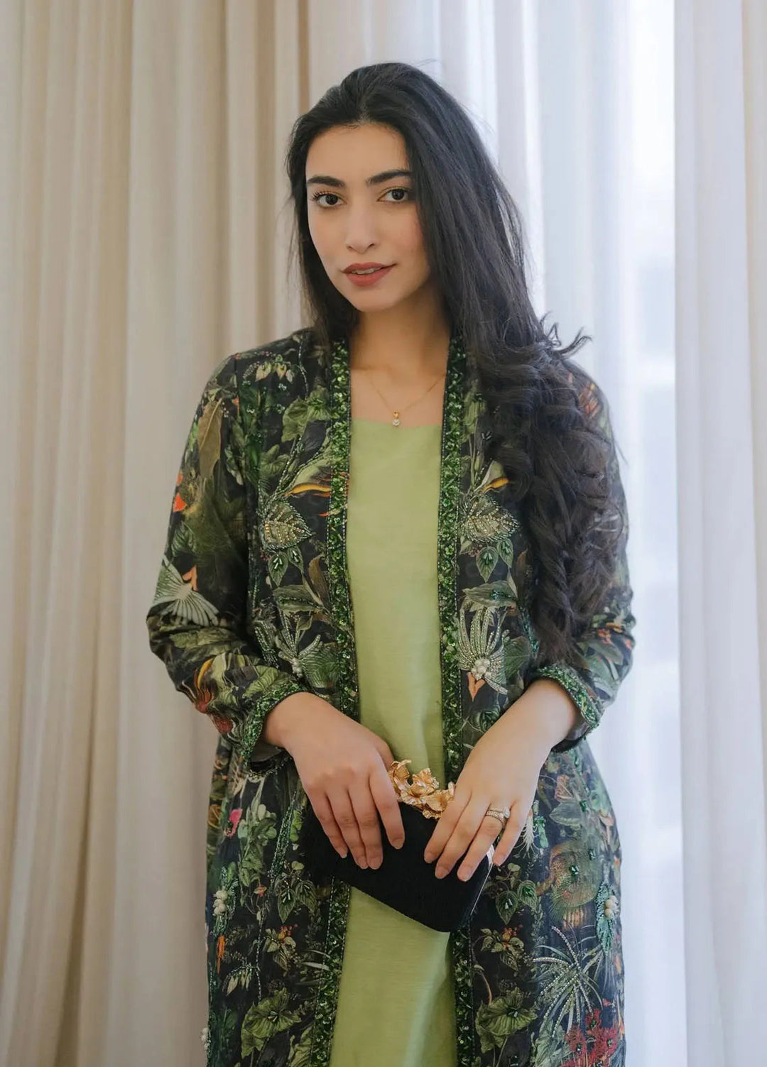 Hues Atelier Pret Embroidered Korean Rawsilk 3 Piece Suit The Jungle Jacket