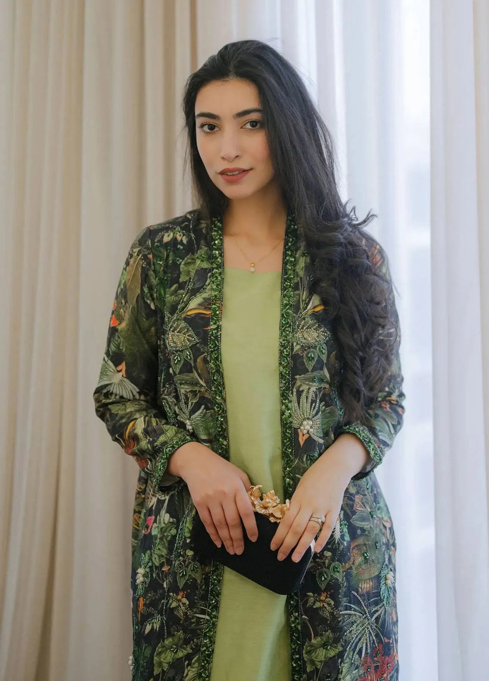 Hues Atelier Pret Embroidered Korean Rawsilk 3 Piece Suit The Jungle Jacket