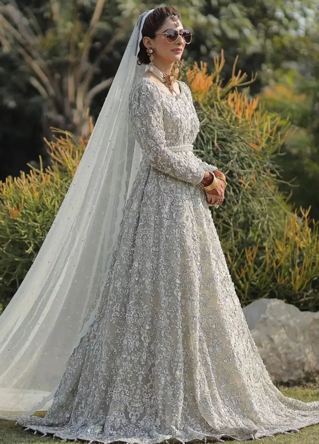 Hues Atelier Pret Embroidered Net 2 Piece Suit Ivory Bridal