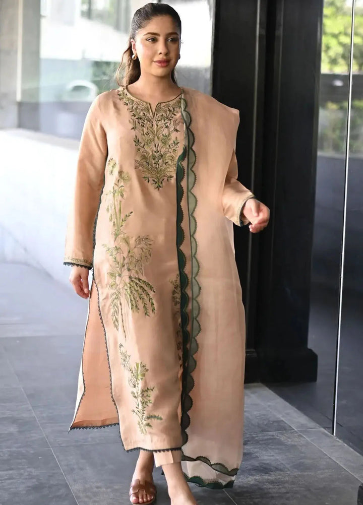 Hues Atelier Pret Embroidered Raw Silk 3 Piece Suit Garden Dreaming