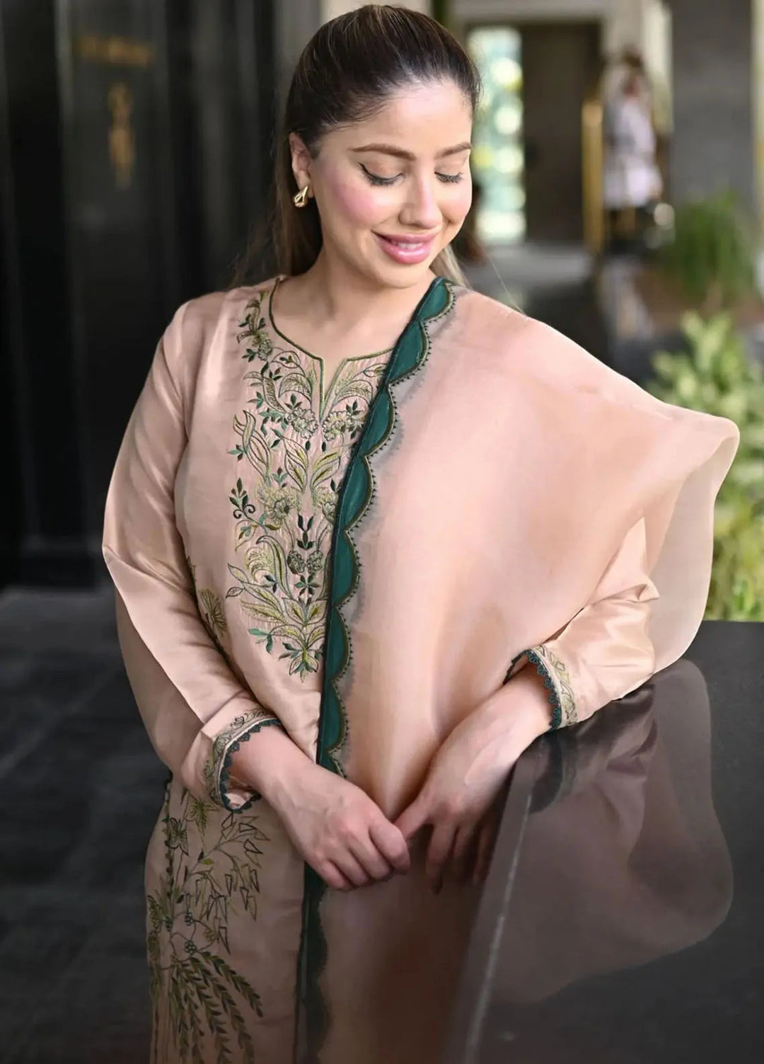 Hues Atelier Pret Embroidered Raw Silk 3 Piece Suit Garden Dreaming