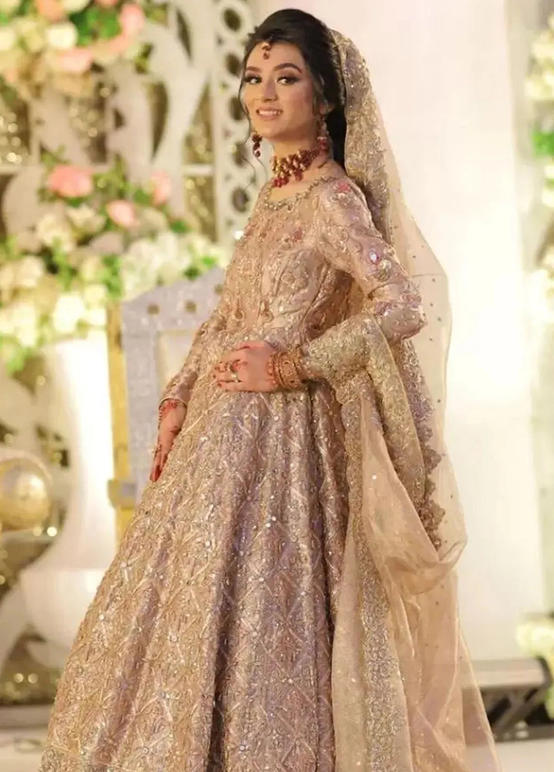 Hues Atelier Pret Embroidered Tissue 3 Piece Suit Rose Gold Bridal