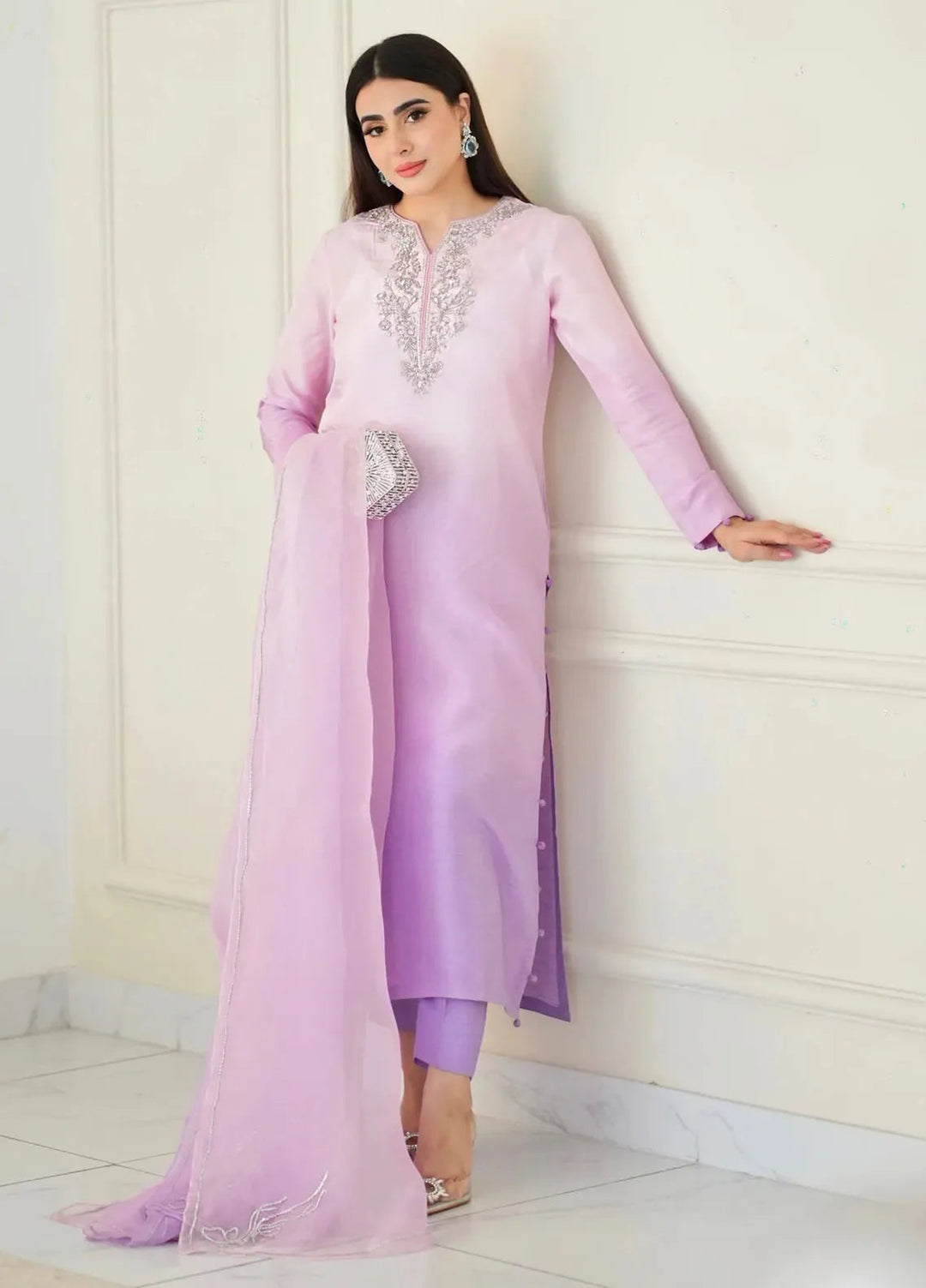 Hues Atelier Pret Handwork Korean Raw Silk 3 Piece Suit Omber Lilac
