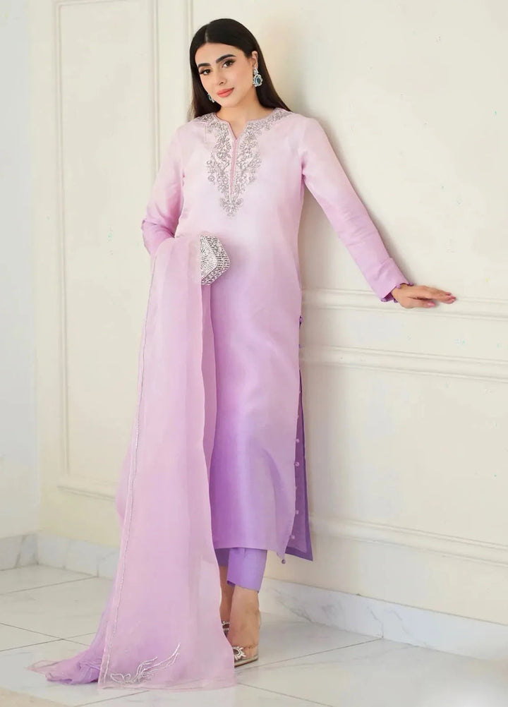 Hues Atelier Pret Handwork Korean Raw Silk 3 Piece Suit Omber Lilac