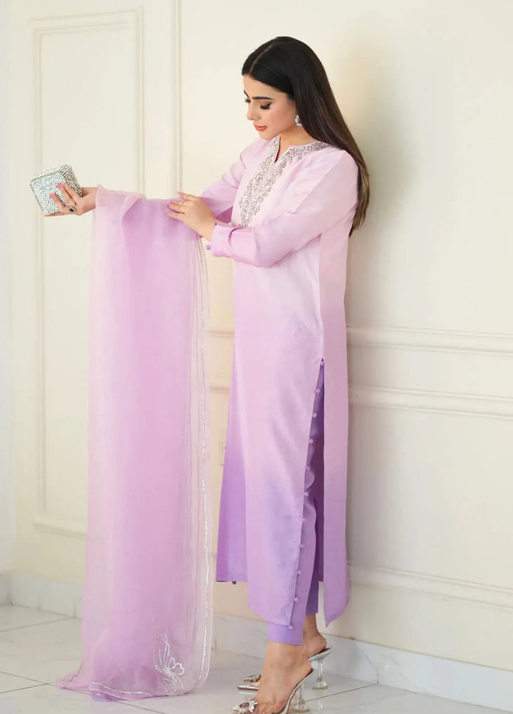 Hues Atelier Pret Handwork Korean Raw Silk 3 Piece Suit Omber Lilac