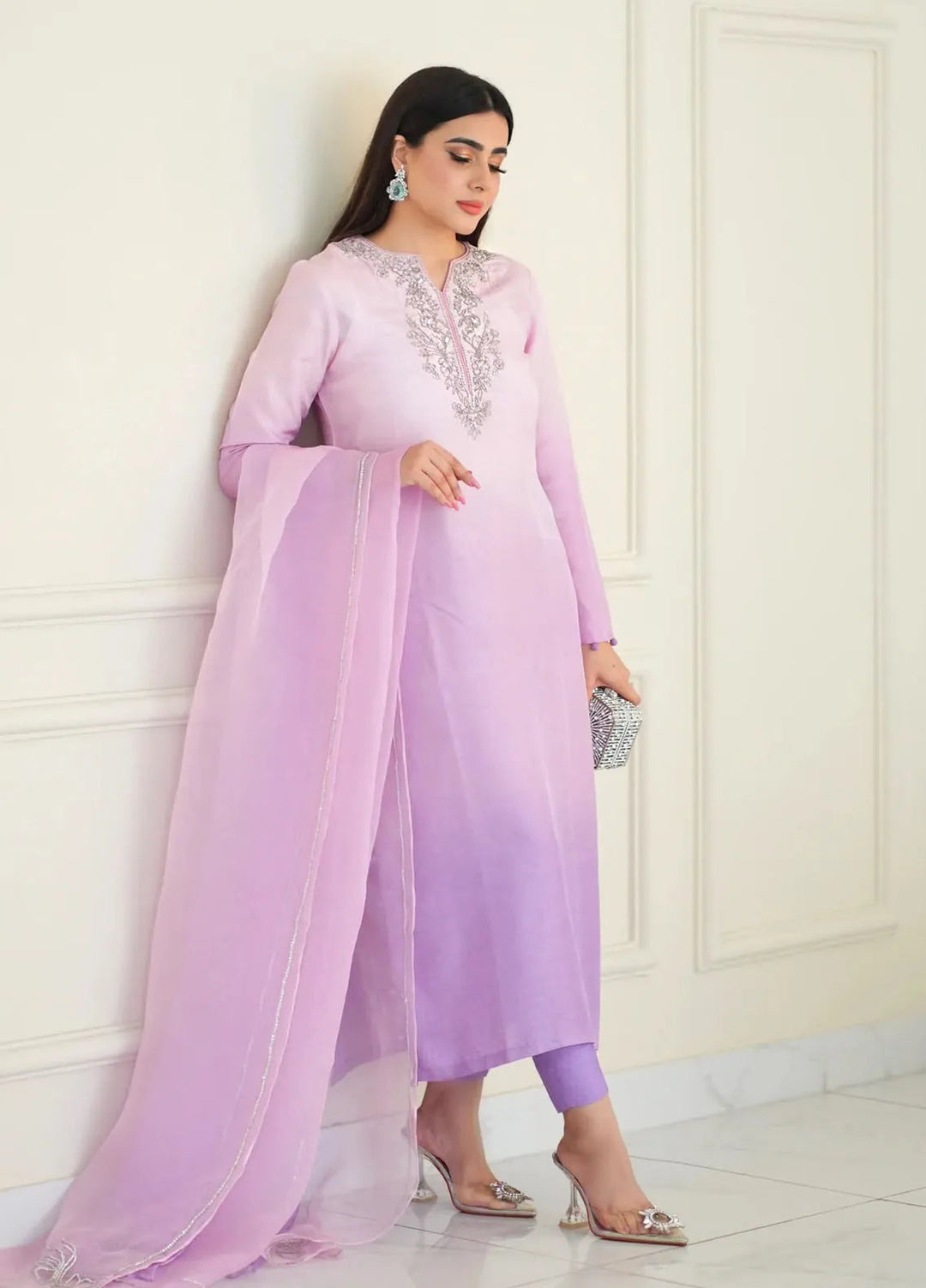 Hues Atelier Pret Handwork Korean Raw Silk 3 Piece Suit Omber Lilac