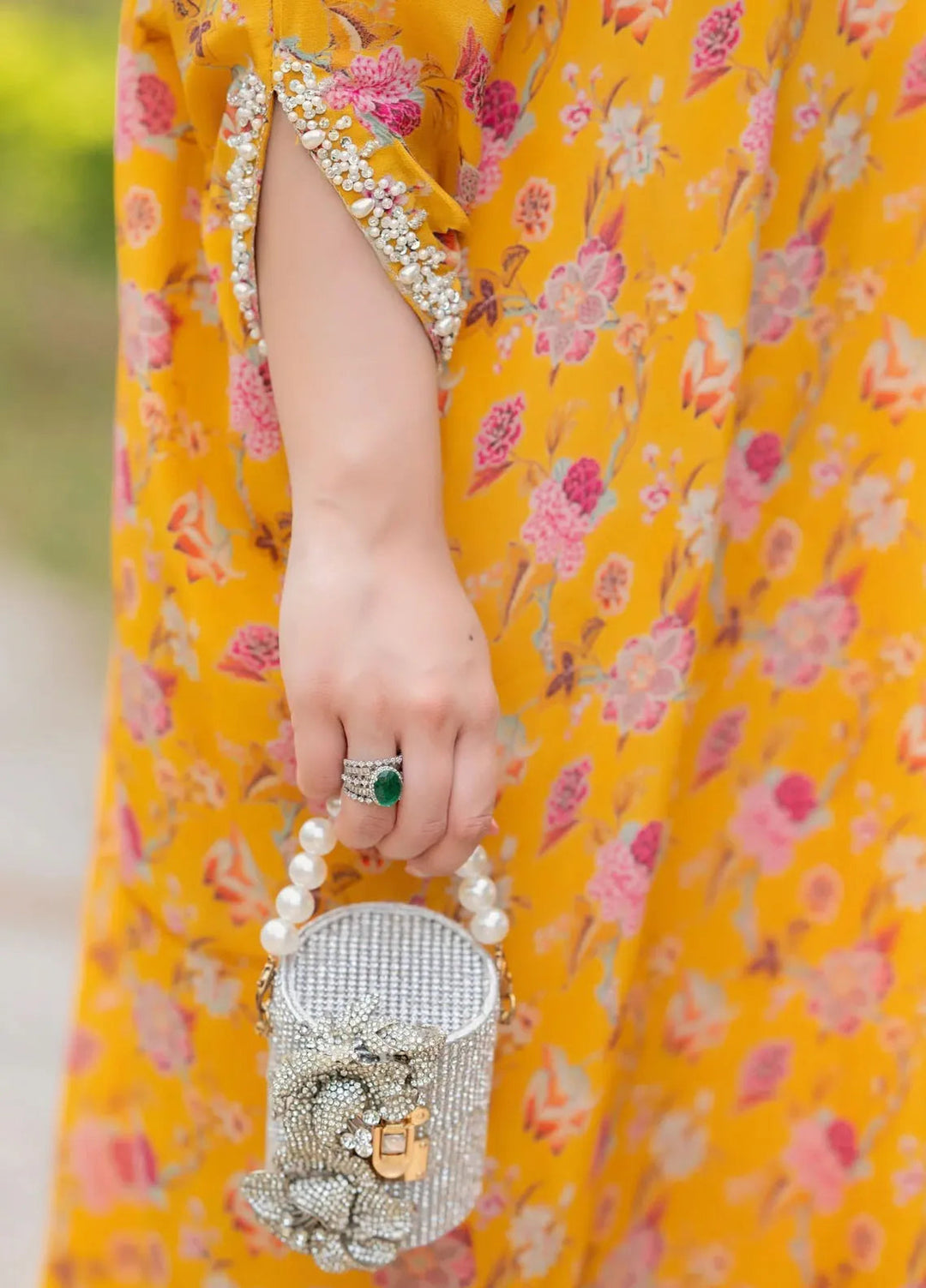 Hues Atelier Pret Printed Grip 2 Piece Suit Mustard Printed kaftan Set